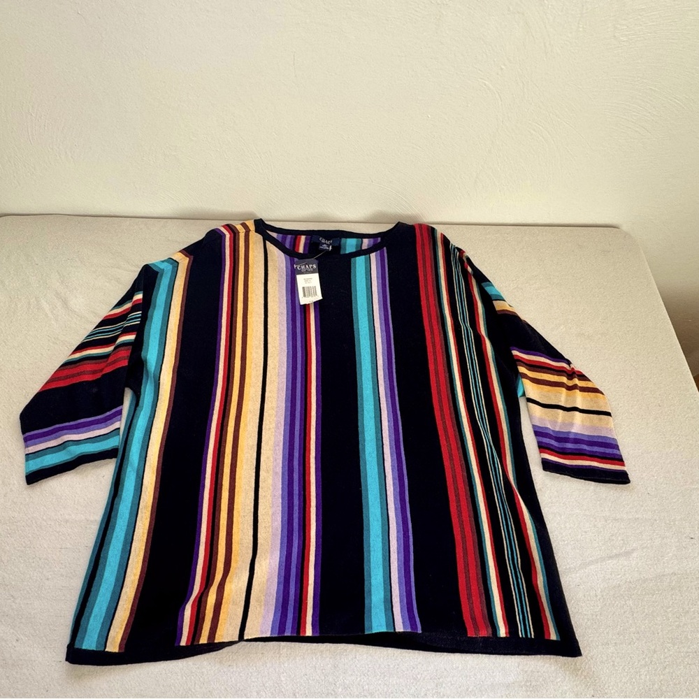 Chaps Linen Aztec Serape 3/4 Sleeve Top Women 1XL NWT